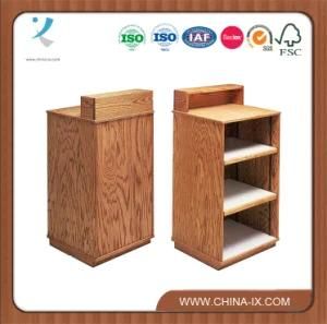Oak Checkout Stand with Two Adjustable Shelf