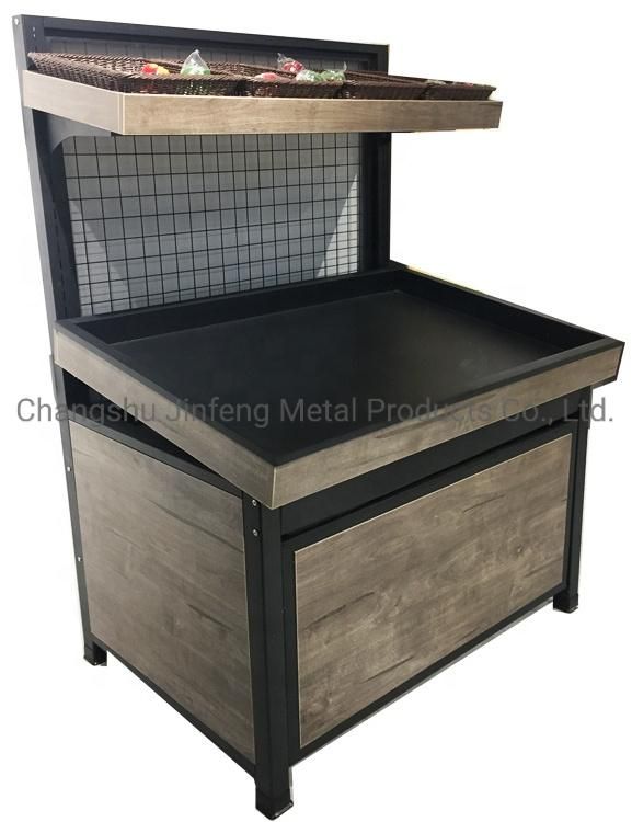 Supermarket Wooden Display Rack for Fruit and Vegetable with Wire Mesh Back