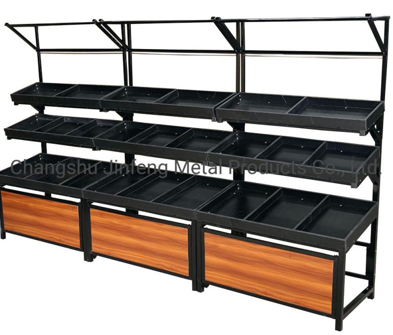 Supermarket Display Rack Customizable Vegetable and Fruit Shelves with Wood