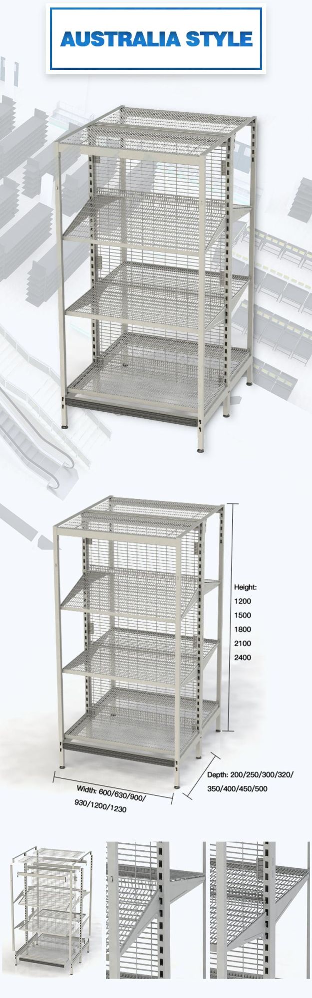 Double-Side Adjustable Gondola Advertising Display Supermarket Shelf for Hypermarket