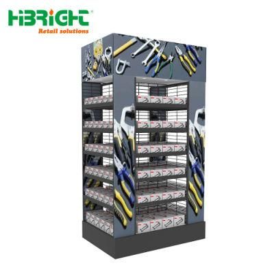 4 Sides Steel Mesh Display Shelf with Billboards Around for Supermarket and Grocery Store