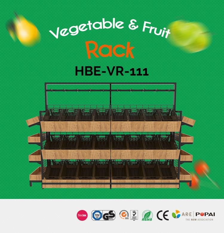 Supermarket Double Side Gondola Wooden Vegetable Produce Rack