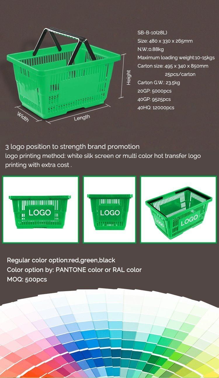 Supermarket Plastic Double Handle Grocery Shopping Basket