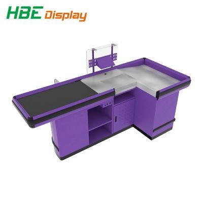 Retail Store Compact Tri-Belt Supermarket Checkout Counter with Conveyor Belt