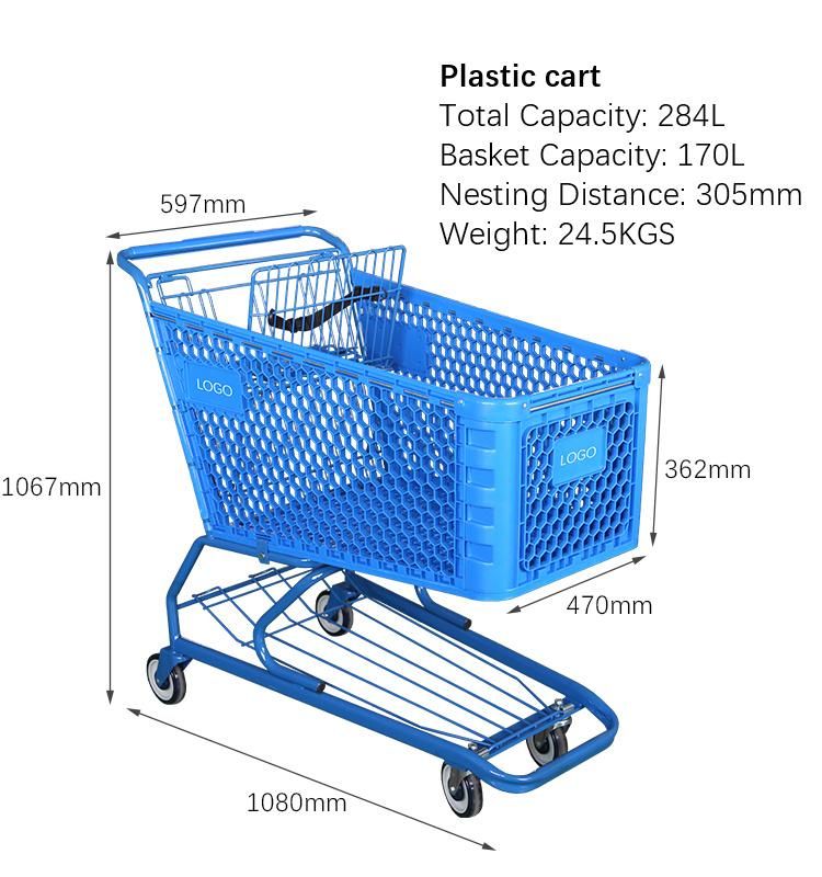 Supermarket Grocery 180L Plastic Shopping Cart for Toy Store