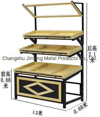Supermarket Single-Side Steel-Wooden Fruit and Vegetable Display Shelf