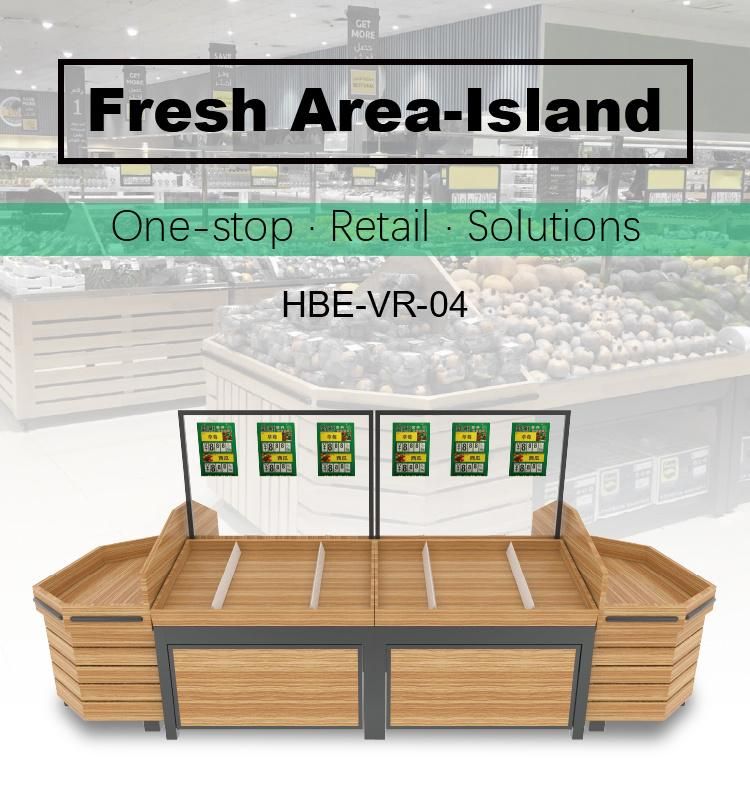 Vegetable and Fruit Rack Wooden and Steel Display Shelf