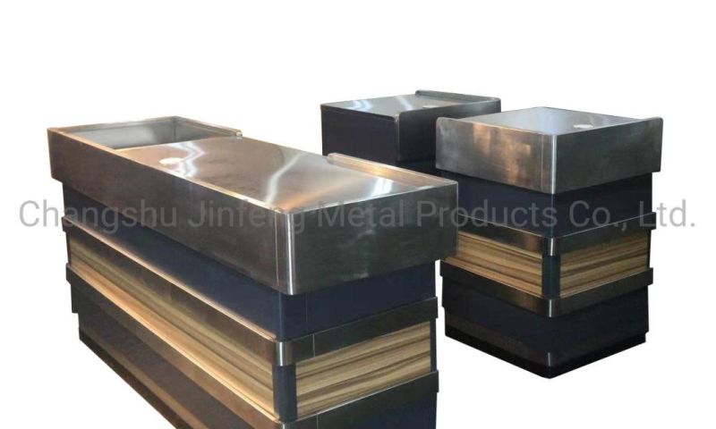 Customized Supermarket Checkout Counter Cashier Table with Stainless Steel Protection