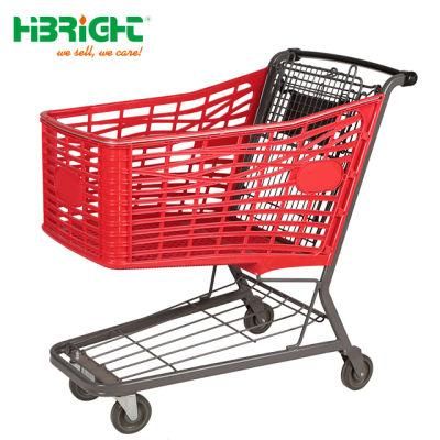 New Style Supermarket Plastic Shopping Trolley with Newspaper Shelf