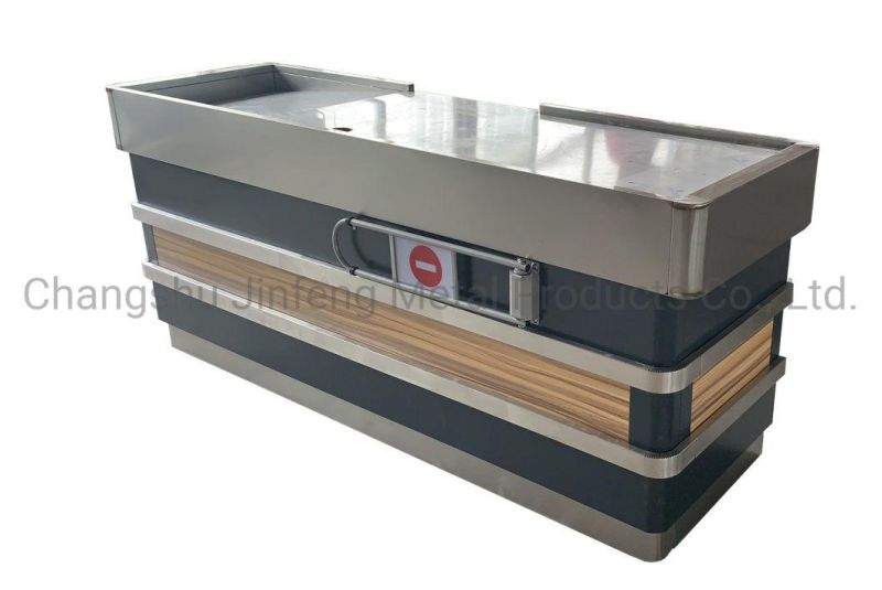Customized Supermarket Checkout Counter Cashier Table with Stainless Steel Protection