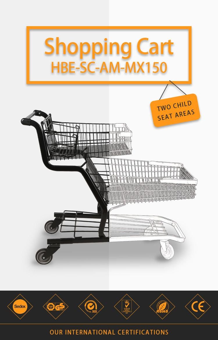Double Layers Shopping Trolley Cart for Supermarket