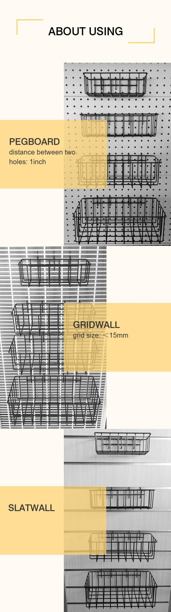 Pegboard Merchandiser Shallow Shelving Hanging Wire Basket