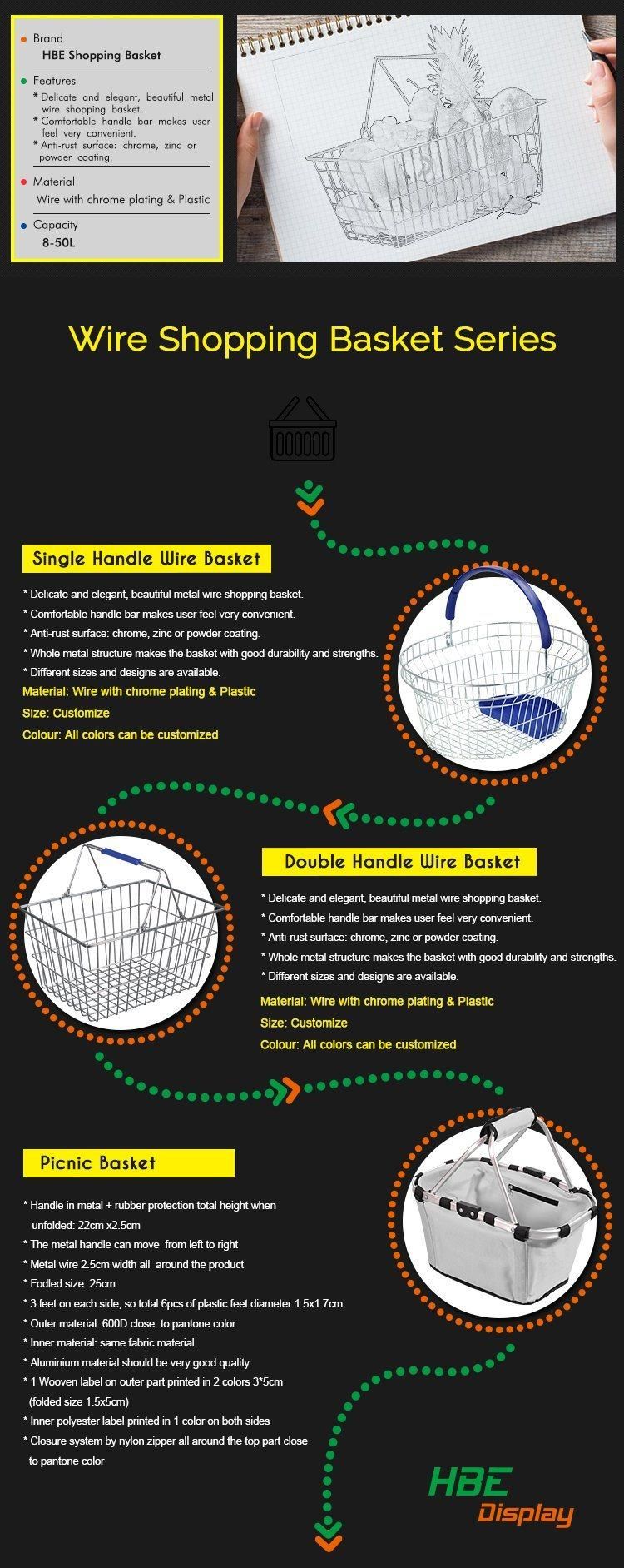 Cosmetics Store Metal Wire Shopping Basket with Plastic Tray