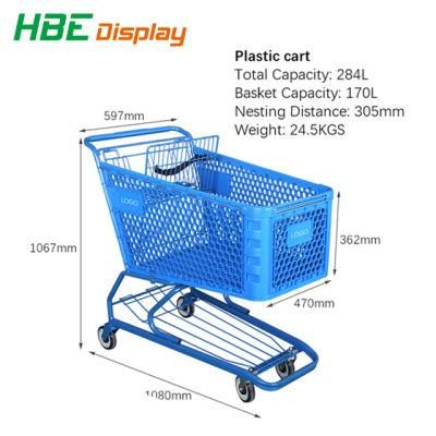 Supermarket Grocery 180L Plastic Shopping Cart for Toy Store