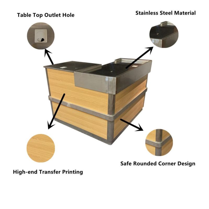 Retail Store Checkout Counter Supermarket Metal Money Counter with Wood