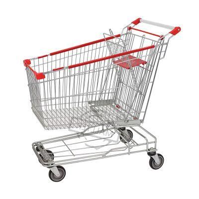 125 Liters Asian Style Large Hand Push Shopping Trolley with Advertisement
