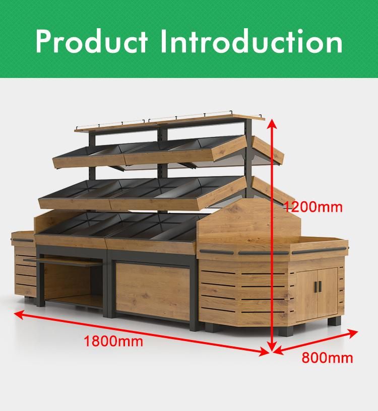 Supermarket Steel Wood Vegetable and Fruit Rack