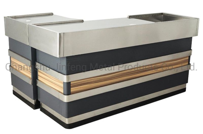 Customized Supermarket Checkout Counter Cashier Table with Stainless Steel Protection