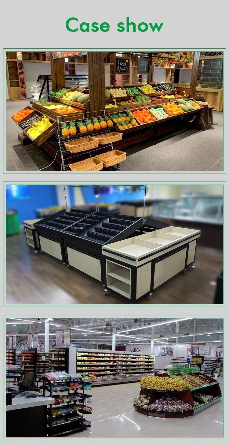 Supermarket Double Side Gondola Wooden Vegetable Produce Rack