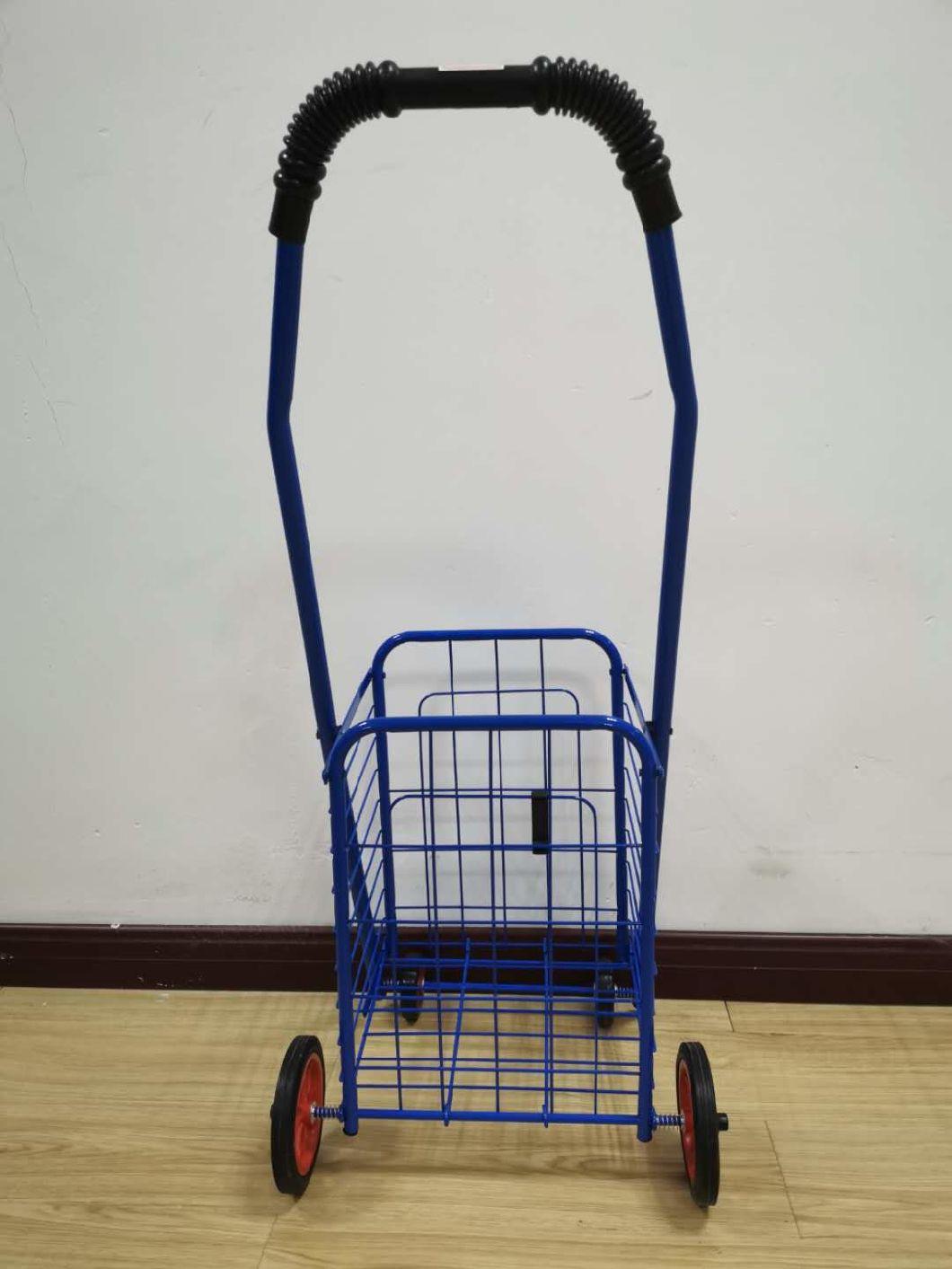 China Four Wheels Iron Shopping Trolley Folding Supermarket Personal Cart