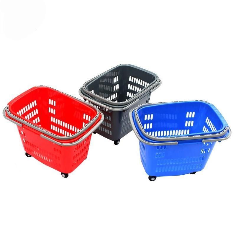 Customized Colorful Plastic Fruit Hand Basket Shopping Basket with Wheels