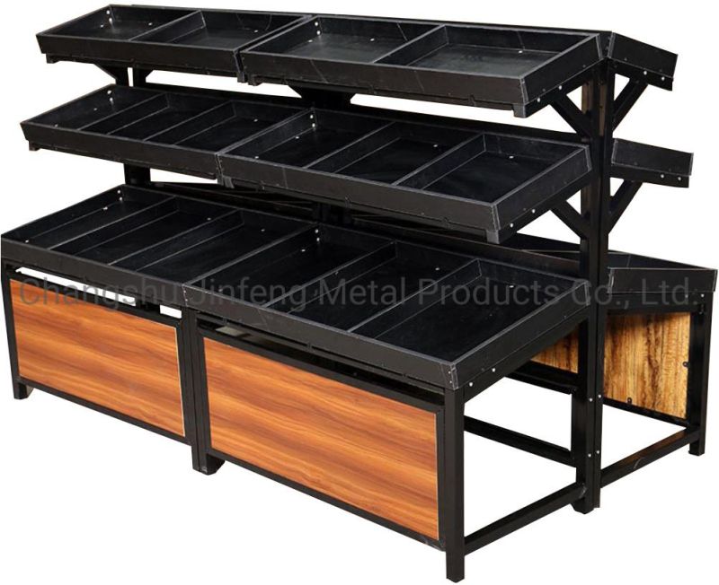 Supermarket Display Rack Customizable Vegetable and Fruit Shelves with Wood