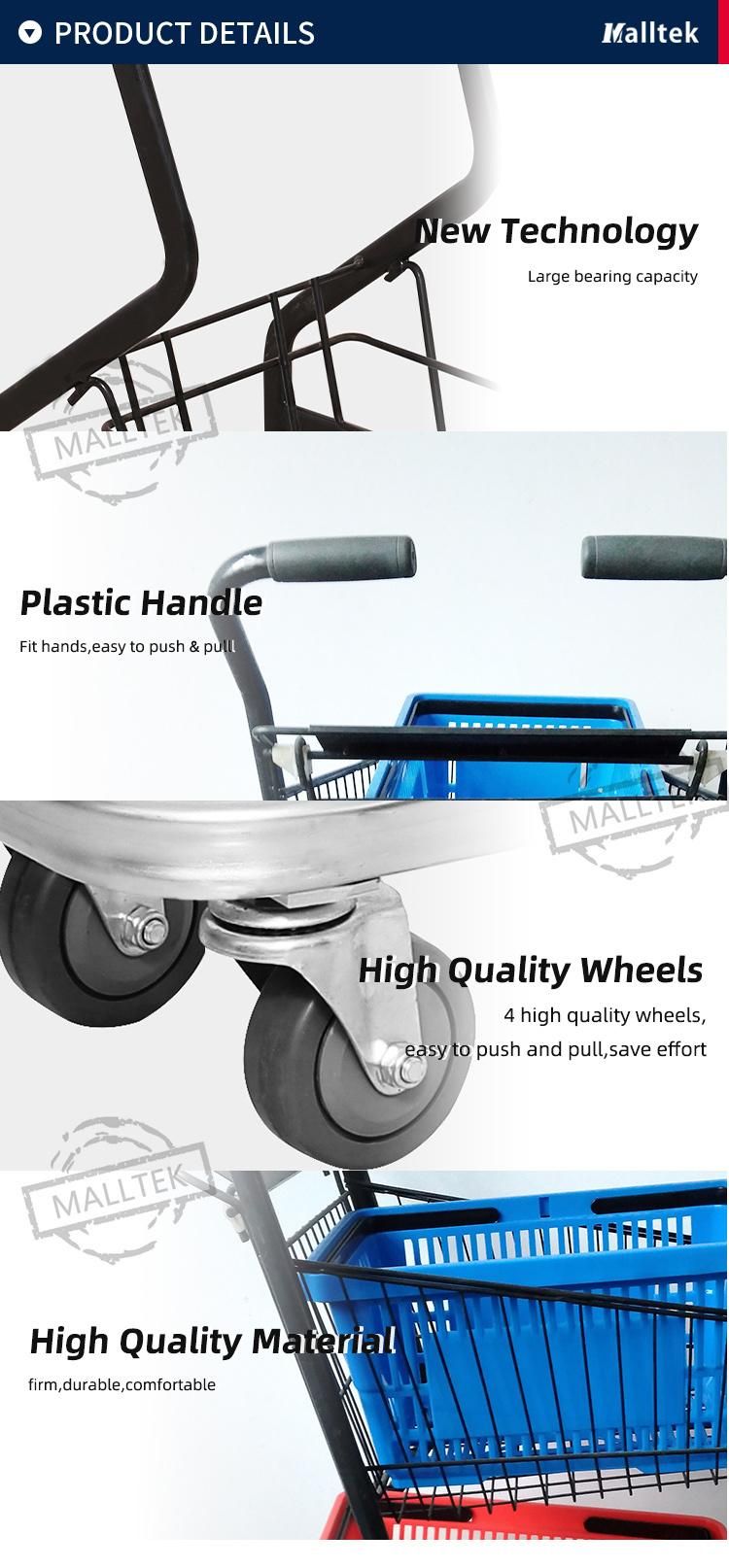 Japanese Double Layer Hand Basket Supermarket Shopping Trolley Cart for Grocery Store