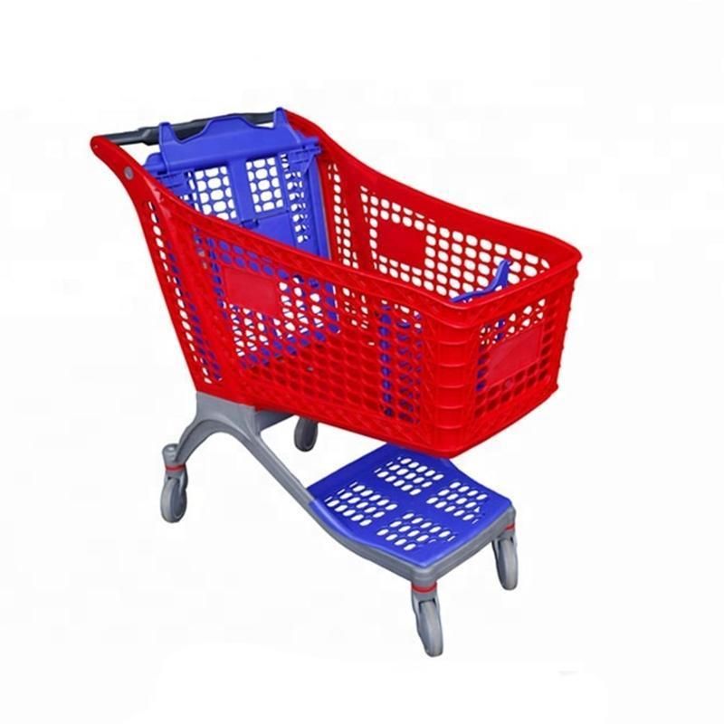 100-220L Plastic Shopping Trolley Hand Push Cart for Supermarket