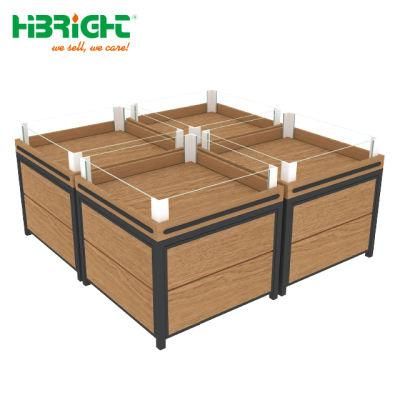 Metal and Wood Supermarket Shelf for Fruit Vegetable Display Table