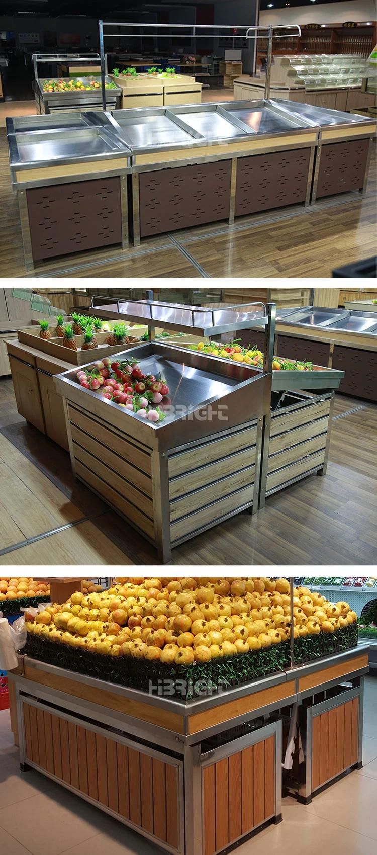 Supermarket Store Display Metal Wooden Fruit and Vegetable Stand Rack