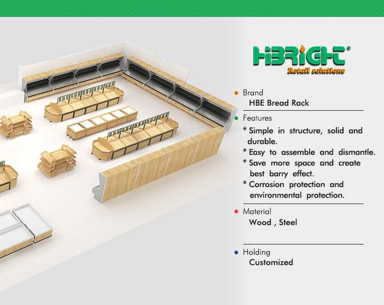 High End Wood Moveable Supermarket Bread Display Rack