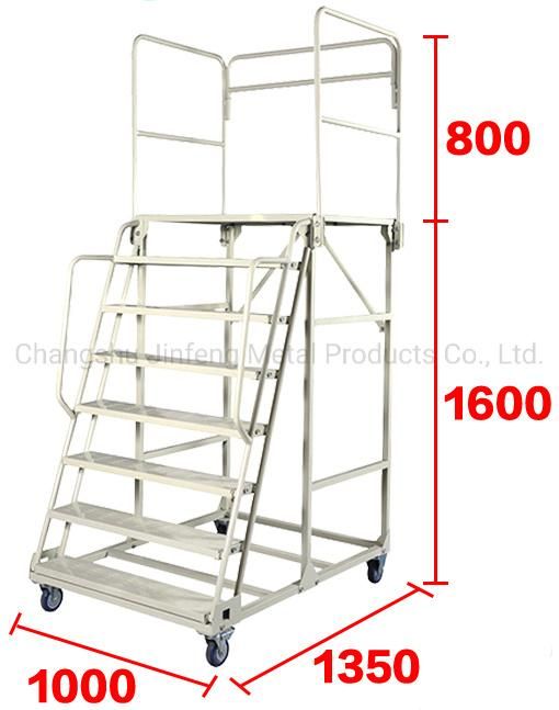 Warehouse Metal Step Ladder Movable Platform Step Ladder Cart