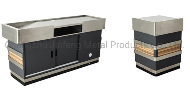 Customized Supermarket Checkout Counter Cashier Table with Stainless Steel Protection