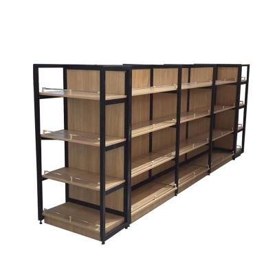 Customized Gondola Shopping Mall Wood Grain Display Rack Supermarket Shelf