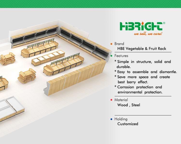 Supermarket Hot Sale Commercial Wagon Style Wooden Fruit Shop Shelves