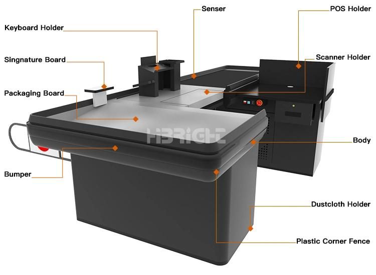 Supermarket Equipment Electrical Checkout Cash Counter with Conveyor Belt
