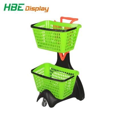 Nestable Pick up Plastic Double Baskets Shopping Trolley Cart
