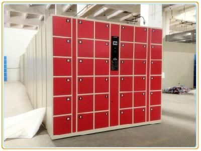 36 Openings Red Electronic Steel Barcode Fingerprint Locker