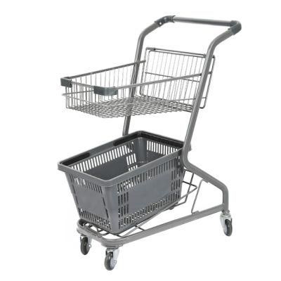 Supermarket Shopping Trolley Shopping Cart with 1PC Plastic Basket