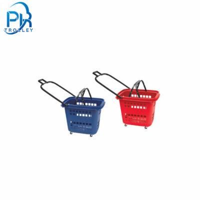Supermarket Plastic Shopping Basket Great Design with Four Wheels