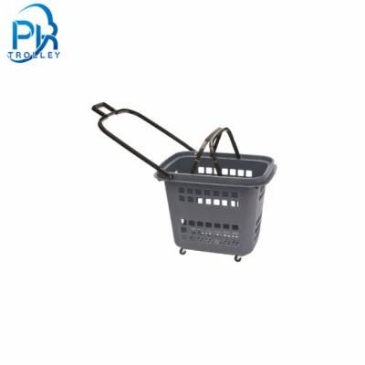 Retail Grocery Plastic Shopping Basket with Wheels