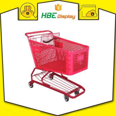 Wholesale Grocery Supermarket 2-Tier Plastic Shopping Push Carts with Seat