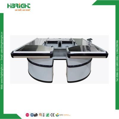 Double Conveyor Belt Check out Stand Supermarket Cashier Counter Desk
