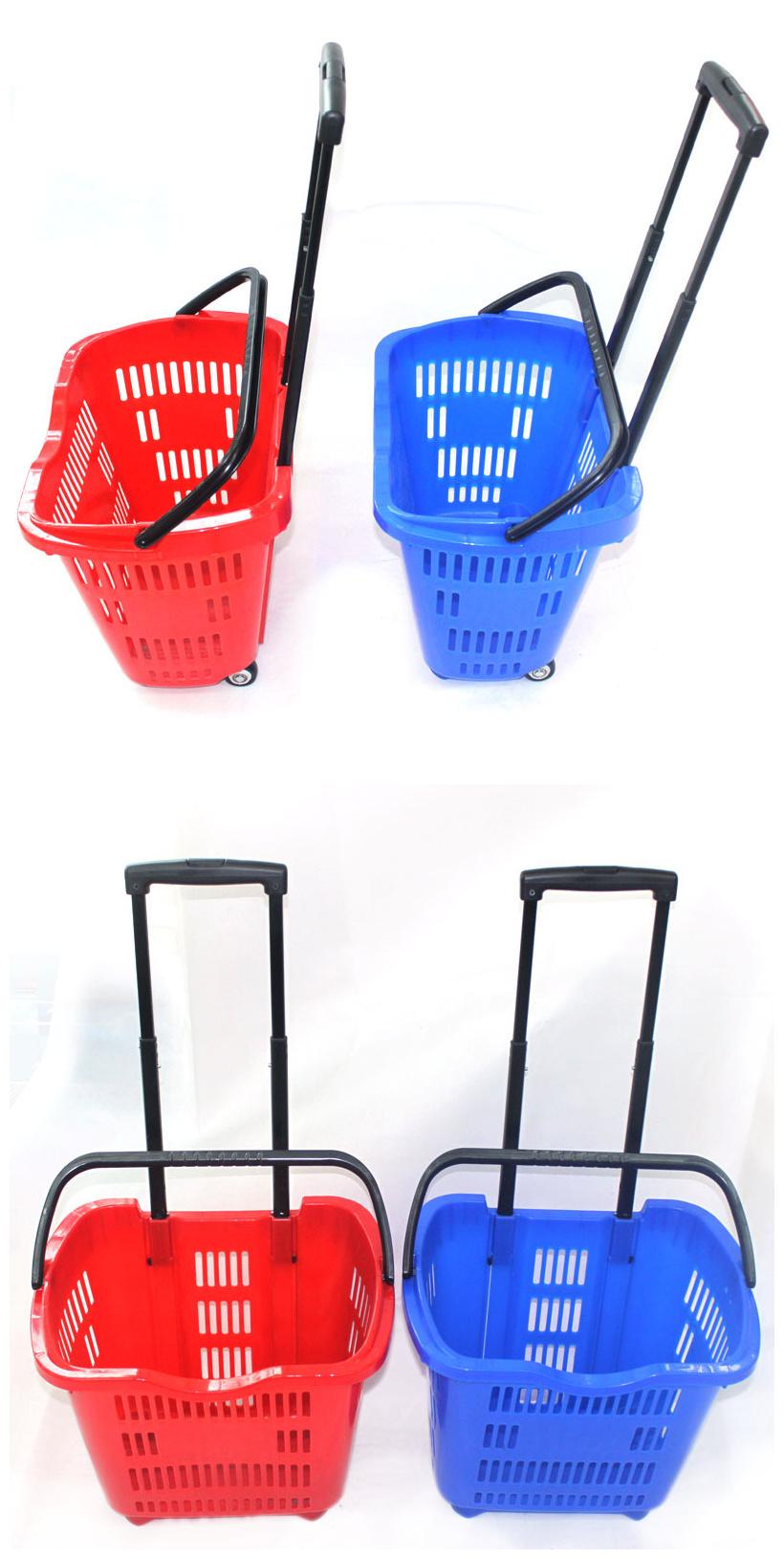 Wholesale Storage Plastic Supermarket Trolley Two Wheels Hand Shopping Basket