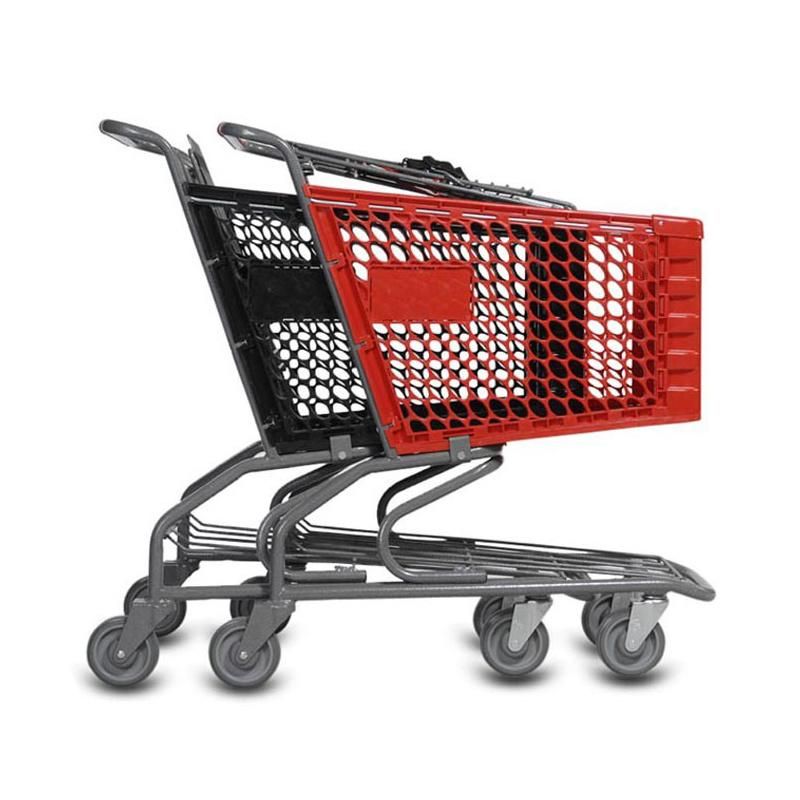 130L European Style Supermarket Plastic Shopping Trolley with Chrome Plating Metal Frame