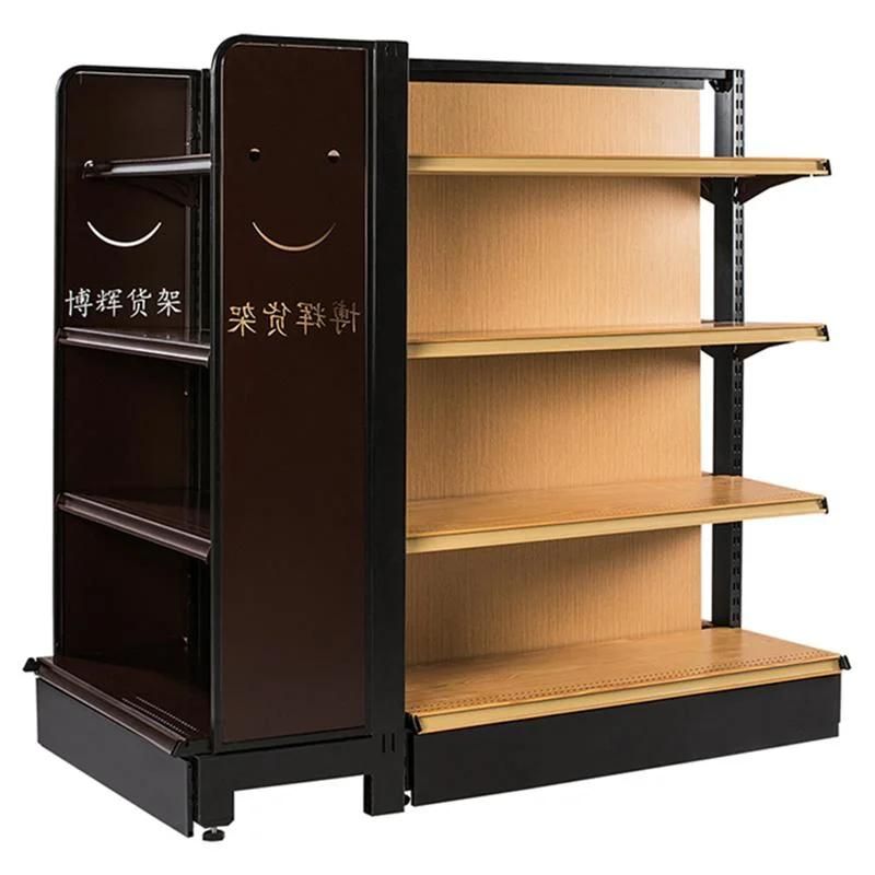Metal and Wood Material Gondola Supermarket Display Shelf