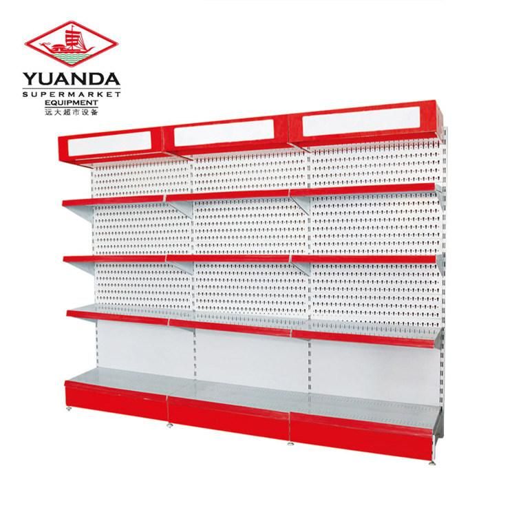 Supermarket Display Rack with LED Box, Single Sided Perforated Back Panel Shelf with Top Light Box