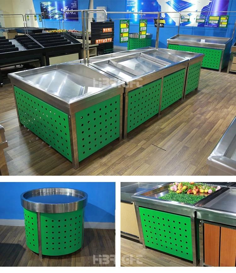 Supermarket Store Display Metal Wooden Fruit and Vegetable Stand Rack