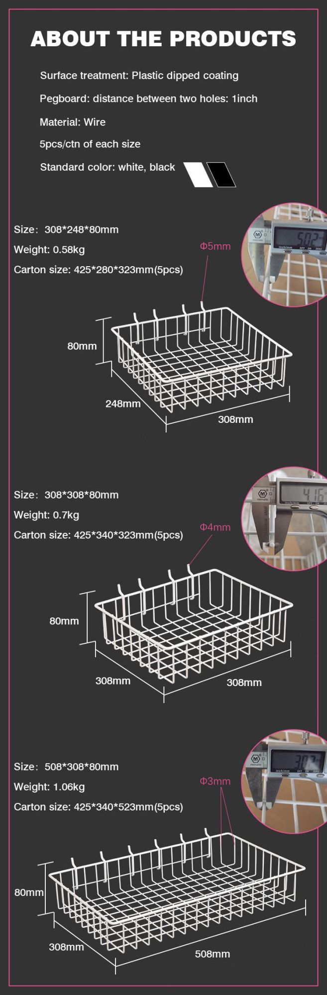Pegboard Merchandiser Shallow Shelving Hanging Wire Basket