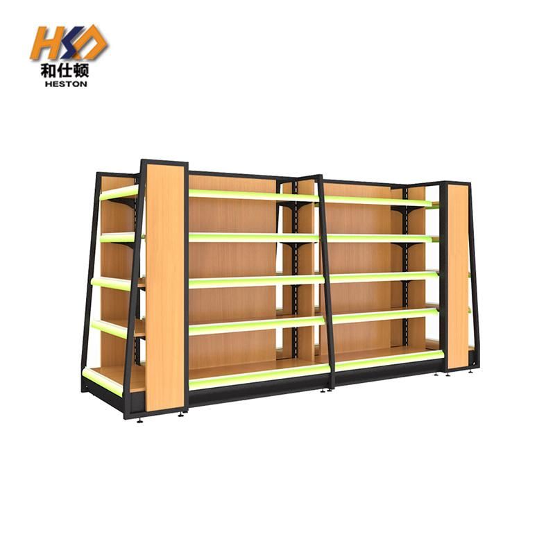 Wood Metal Vegetable Fruit Display Rack Supermarket Shelf